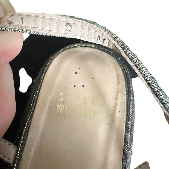 Glam Stuart Weitzman Velocity Pyrite Nocturn Wedge Heels Strappy Platform Sandal - Picture 10 of 11